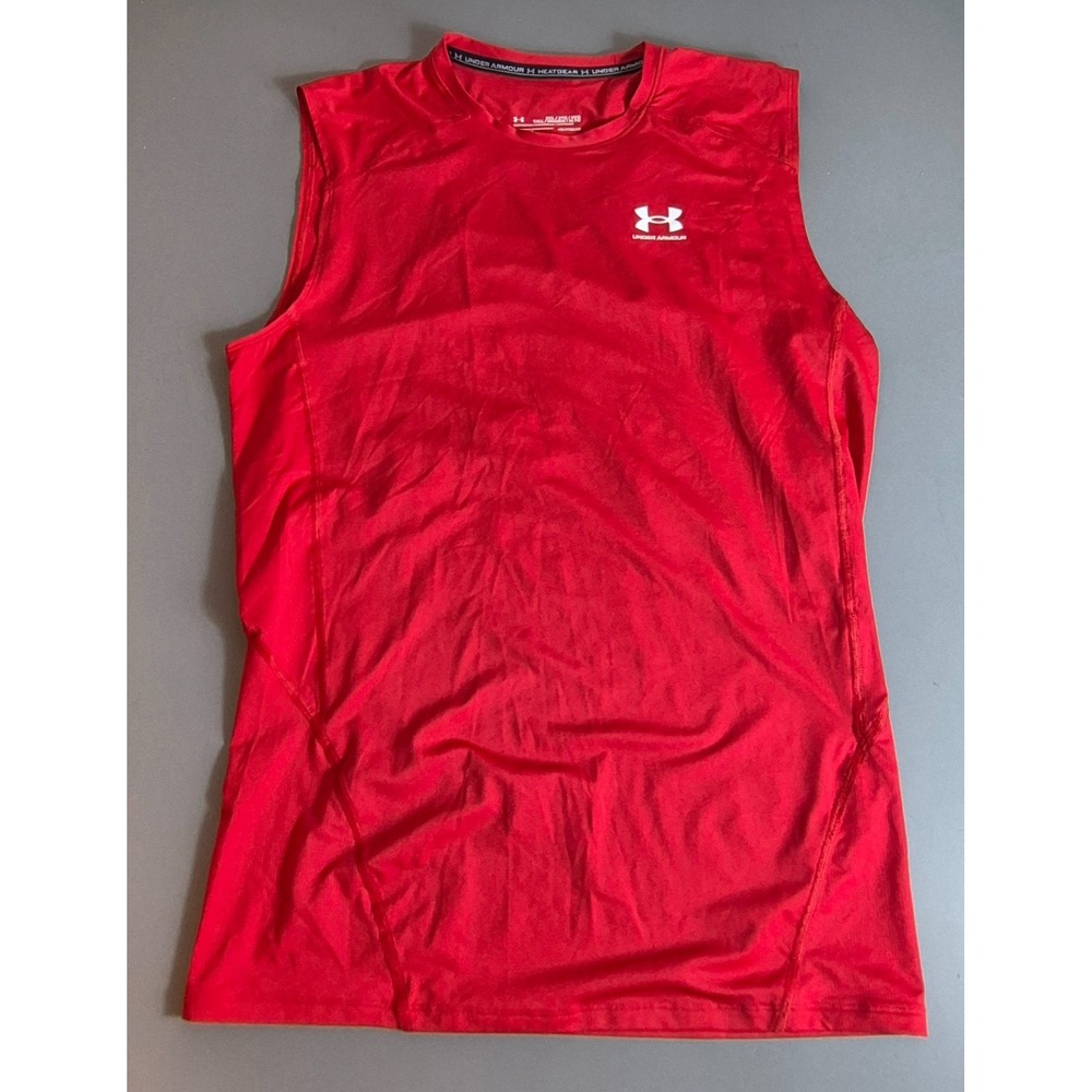 Under Armour Mens Sleeveless Athletic T-Shirt 2XL TALL Red HeatGear Loose